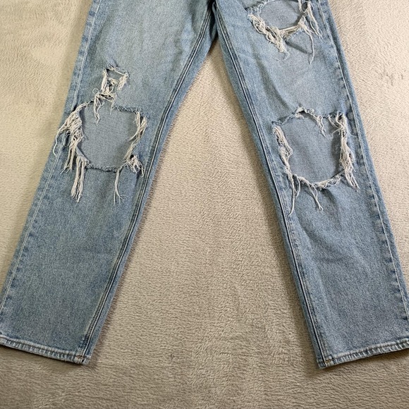 American Eagle Curvy 90s Straight Jeans Womens 0 Light Wash High Rise Distressed - Picture 3 of 15